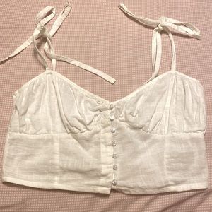Medium white cropped button up shirt with tied straps